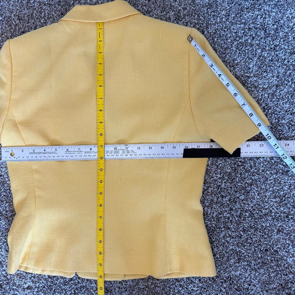 Vintage Le Suit Sunshine Lemon Yellow Fitted Blazer Y2K Mod Short Sleeve Size 6 - Picture 11 of 14